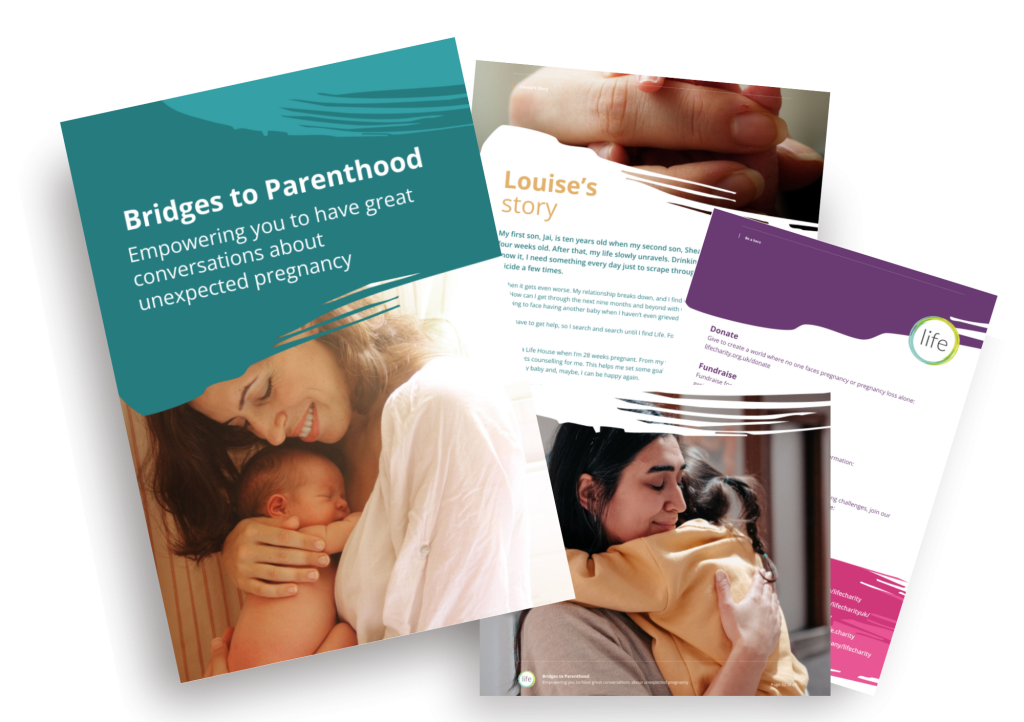 Spread of pages from Bridges to Parenthood guide from Life charity UK