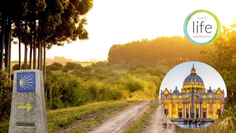 Camino route to Rome in golden sunlight