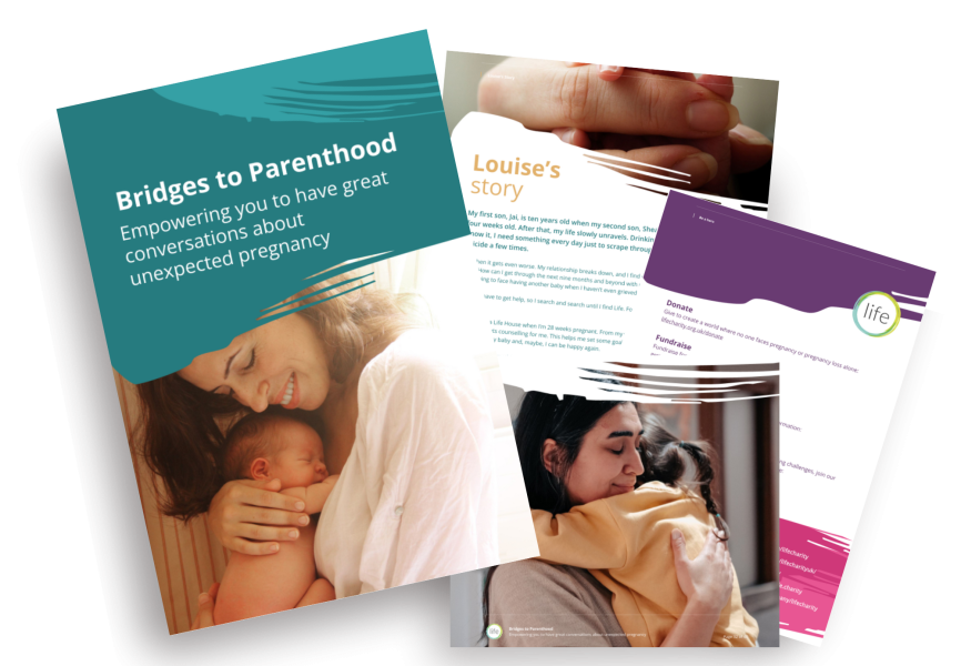 Spread of pages from Bridges to Parenthood guide from Life charity UK